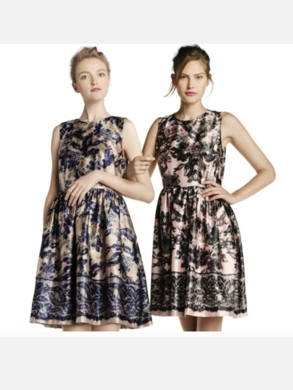 fresh Floral Jacquard Fit-and-Flare Dress in Pink and Beige